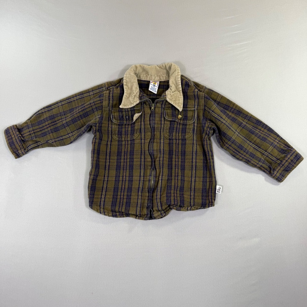 Sprockets Vintage Plaid Flannel Shirt Kids 4T Corduroy Collar Cotton 90s Fall